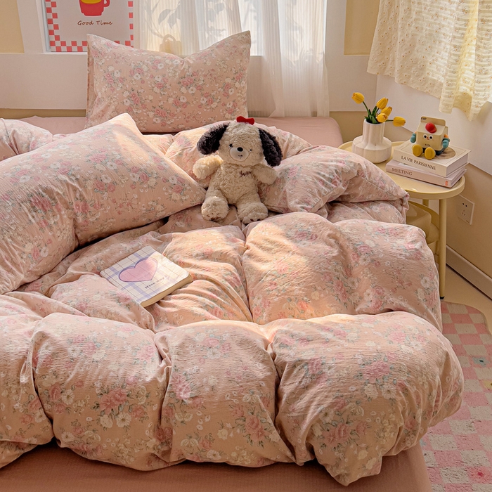 91家纺网 家纺一手货源 找家纺 优选 2025新款加厚云感棉双层纱四件套小碎花被套床单床笠款学生三件套新款直播热款 爱如星辰