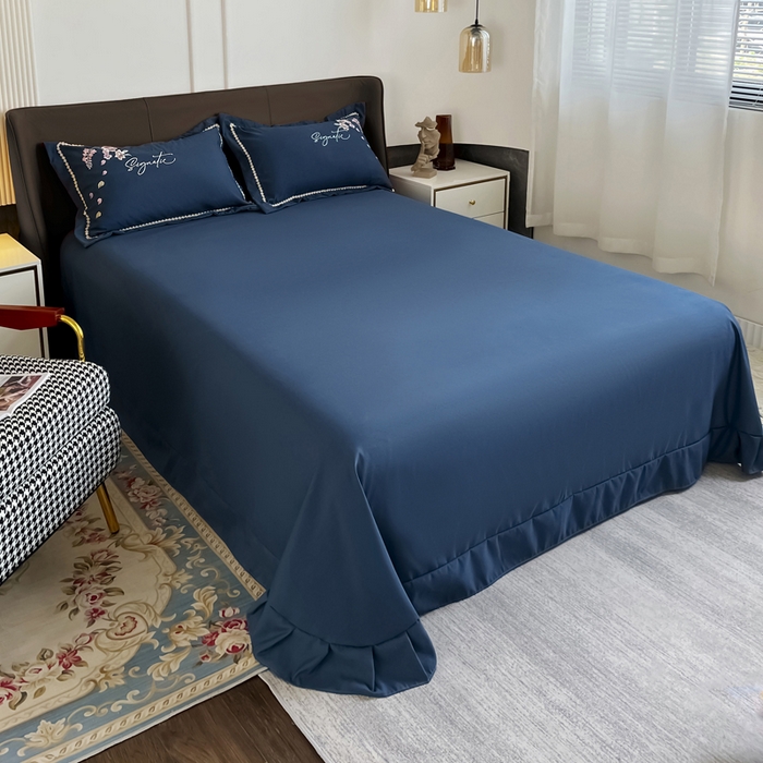 91家纺网 家纺一手货源 找家纺 梵克保罗 2025新款直播热卖长绒棉刺绣花边四件套-莉薇系列 莉薇-钻石蓝