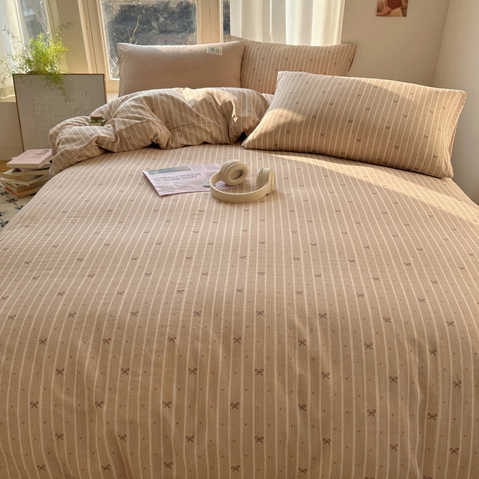 91家纺网 家纺一手货源 找家纺 三朵家纺 2025新款全棉双层纱混搭四件套 曙光-咖