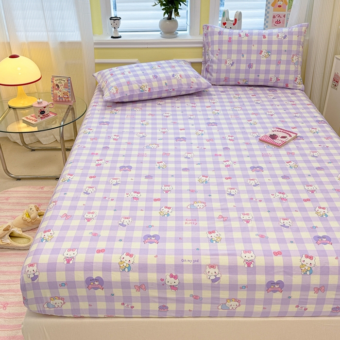 91家纺网 家纺一手货源 找家纺 吉象家纺 2025新款高支密全棉印花单品系列-单床笠 糖果猫