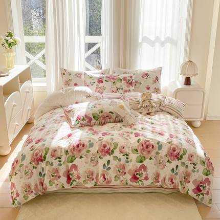 91家纺网 家纺一手货源 找家纺 （总）宜家坊 2025早春新品全棉纯棉喷气13070小清新印花纯棉四件套-风格二