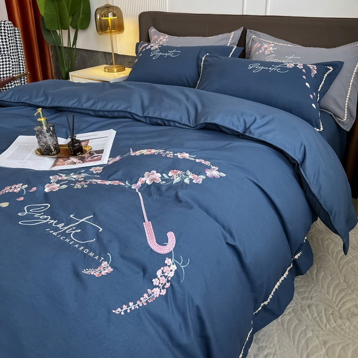 91家纺网 家纺一手货源 找家纺 梵克保罗 2025新款直播热卖长绒棉刺绣花边四件套-莉薇系列 莉薇-钻石蓝