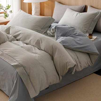 2025新款纯棉水洗棉简约密条四件套 密条四件套-浅蓝