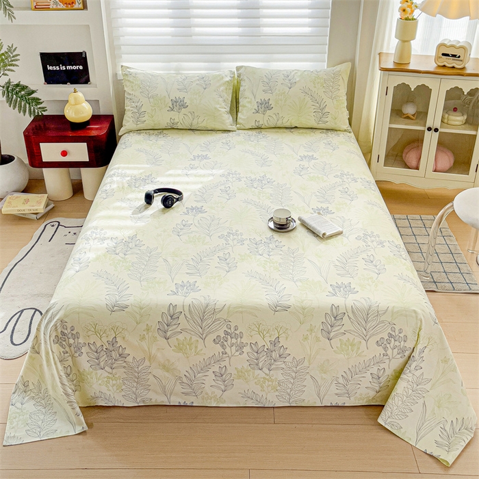 91家纺网 家纺一手货源 找家纺 名兮家居2025新款卡通简约时尚全棉老粗布床单 繁花-绿