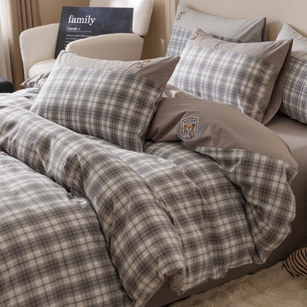 2025新款纯棉水洗棉学院风四件套 学院风四件套-浅灰