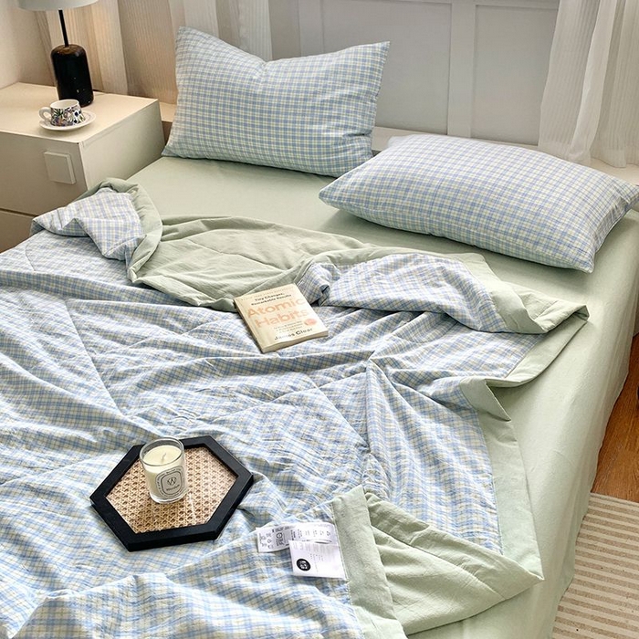 91家纺网 家纺一手货源 找家纺 水洗的故事 2025新款全棉色织水洗棉夏被&四件套 青果格