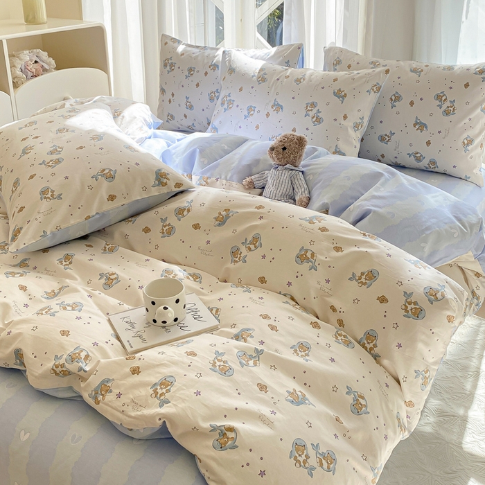 91家纺网 家纺一手货源 找家纺 （总）宜家坊 2025早春新品全棉纯棉喷气13070小清新印花纯棉四件套-风格二