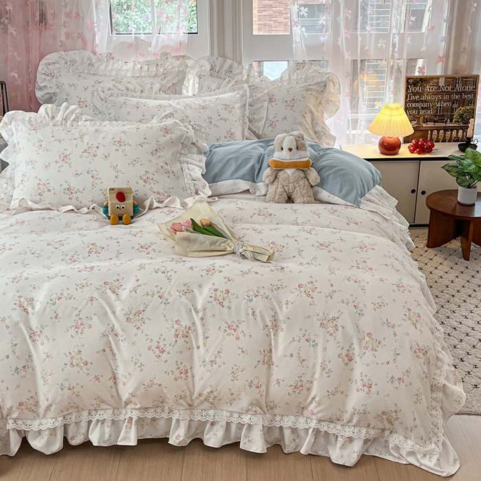 91家纺网 家纺一手货源 找家纺 喜梦缘家纺 2025A类公主风云柔棉工艺款四件套 淡彩花语