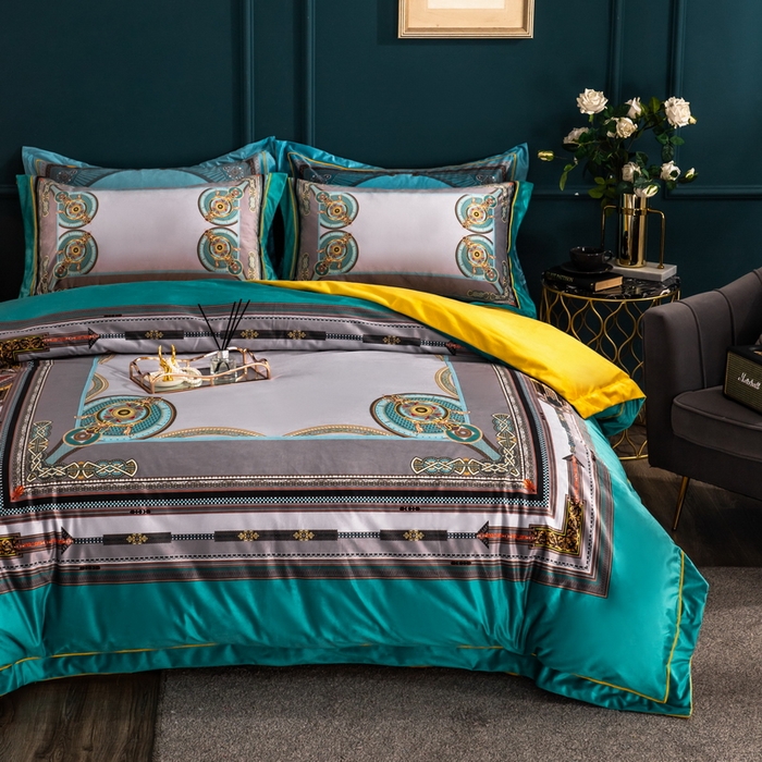 91家纺网 家纺一手货源 找家纺 梵克保罗 2025春夏新款天丝数码大版印花四件套 莱斯-兰