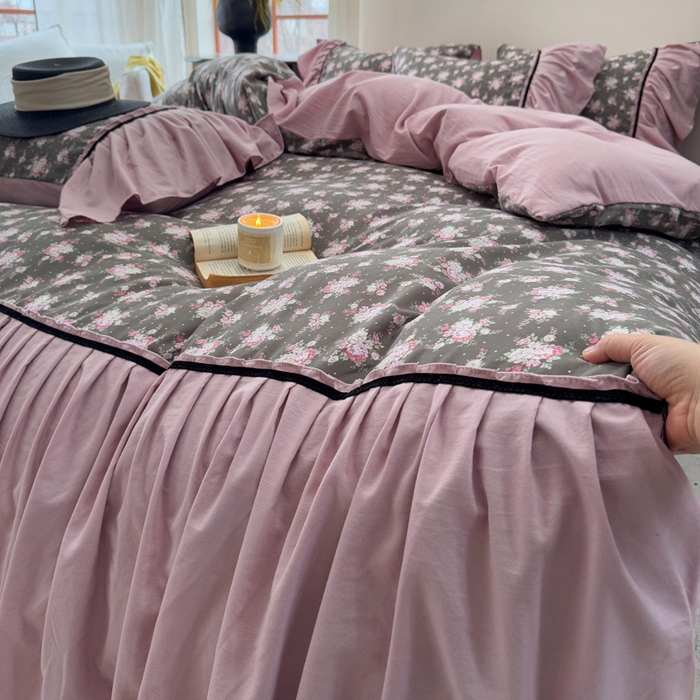 91家纺网 家纺一手货源 找家纺 沐慕 2025新款法式针织双层纱印花系列四件套 美琳