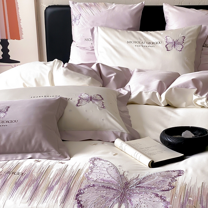 91家纺网 家纺一手货源 找家纺 （总）星野 2025春夏新品澳棉贴布绣蝴蝶四件套-星蝶