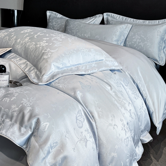 91家纺网 家纺一手货源 找家纺 米彩家纺 2025新款A类水洗真丝天丝提花四件套 雾中花影水兰