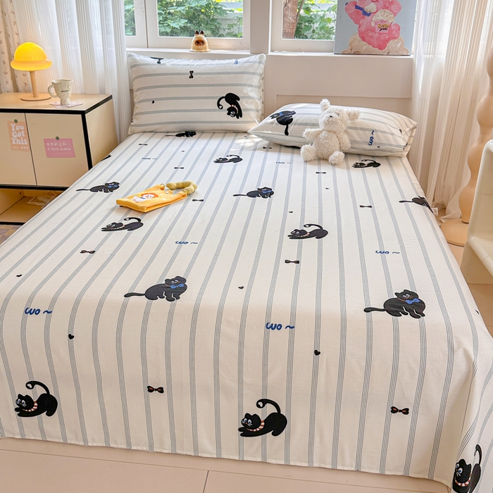 91家纺网 家纺一手货源 找家纺 吉象家纺 2025新款高支密全棉印花单品系列-单床单 线条猫咪