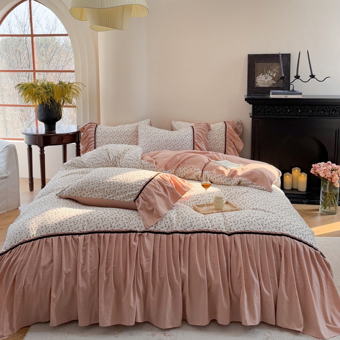 91家纺网 家纺一手货源 找家纺 沐慕 2025新款法式针织双层纱印花系列四件套 花城往事