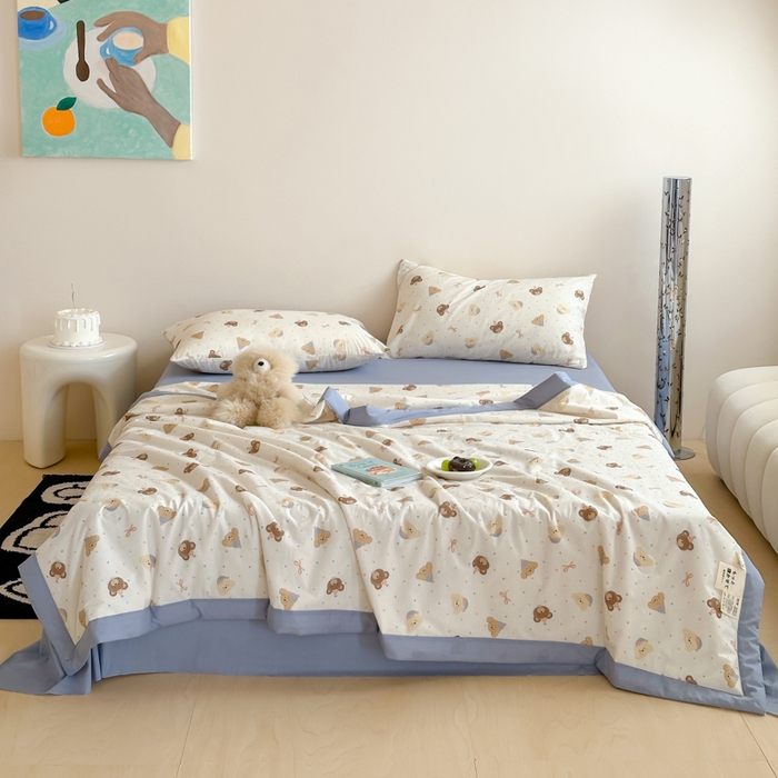 91家纺网 家纺一手货源 找家纺 大彩家居 2025新款全棉有氧水洗纱布夏被夏凉被 圣诞小熊