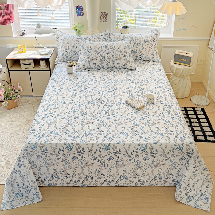 91家纺网 家纺一手货源 找家纺 大柏树 2025新款全棉13376印花四件套系列（可定制）-单床单青野花梦-蓝