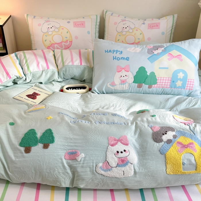 91家纺网 家纺一手货源 找家纺 沐慕 2025新款大版印加绣款四件套 萌宠家园