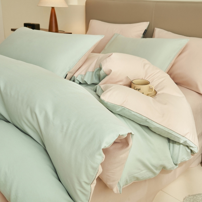 91家纺网 家纺一手货源 找家纺 2025新款全棉13372水洗棉双拼四件套（影棚亮光） 春风十里+浮生一梦