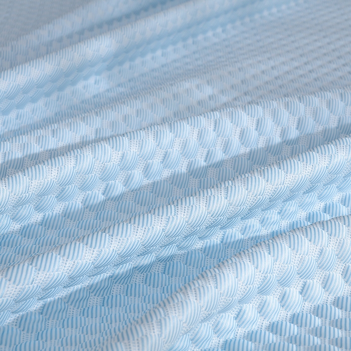 91家纺网 家纺一手货源 找家纺 赛丽雅 2025爆款A类凉感豆豆凉席三件套床裙款冰丝软席子床笠款凉席 水蓝