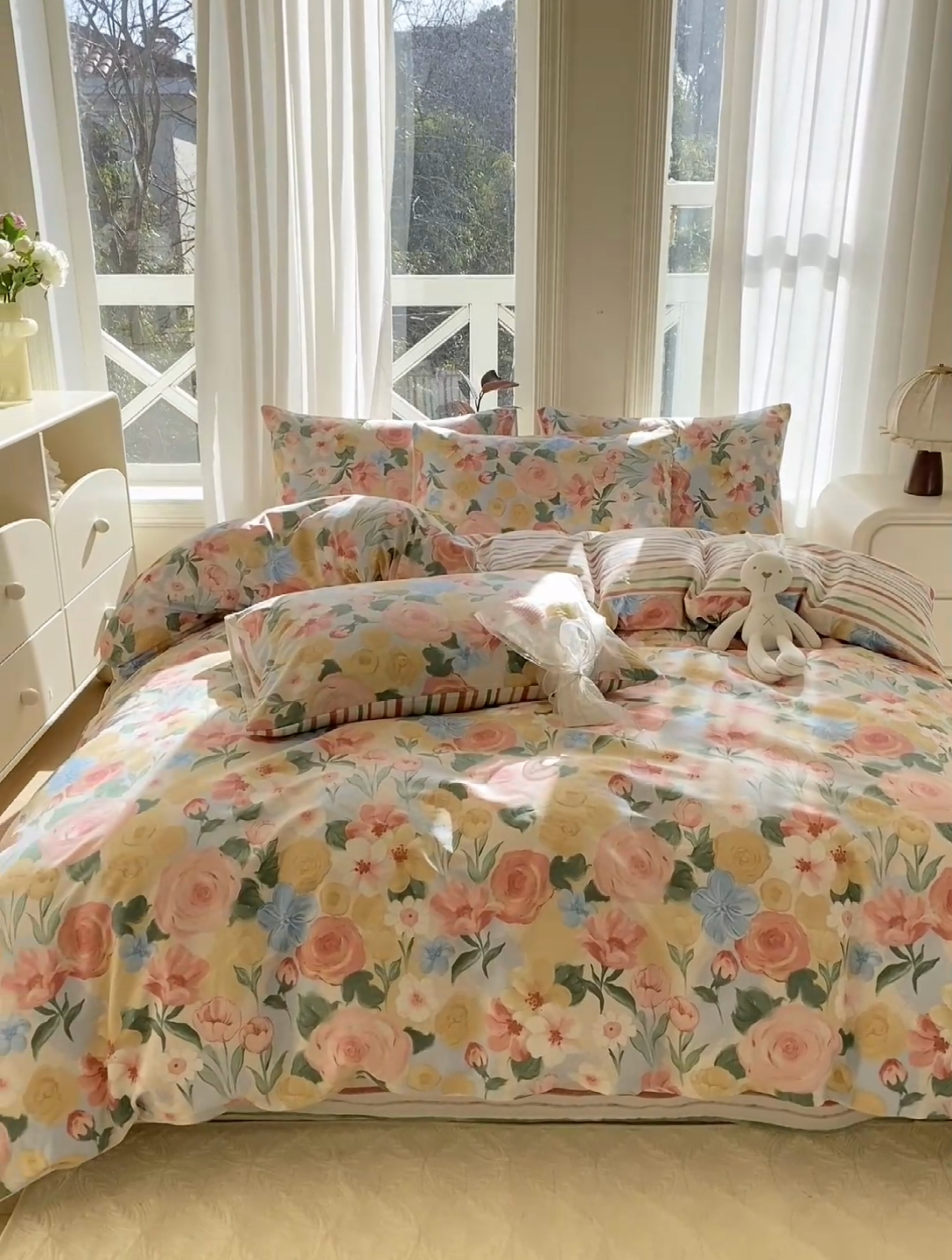 91家纺网 家纺一手货源 找家纺 宜家坊 2025早春新品全棉纯棉喷气13070小清新印花纯棉四件套-风格二 满溪