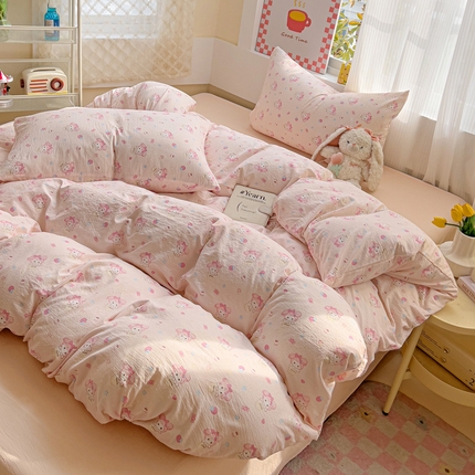 优选 2025新款加厚云感棉双层纱四件套小碎花被套床单床笠款学生三件套新款直播热款 小美冰淇淋