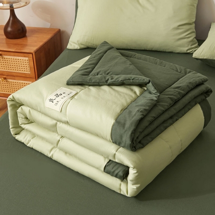 熙宴家纺 2025新款纯色里外全棉夏被四件套 果绿+墨绿