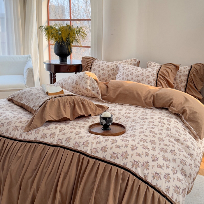 91家纺网 家纺一手货源 找家纺 沐慕 2025新款法式针织双层纱印花系列四件套 芳华