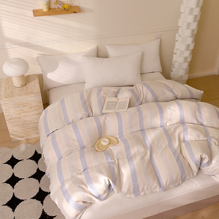 91家纺网 家纺一手货源 找家纺 DoDo 兜兜 2026新款全棉双层纱印花单被套（可定做尺寸） 律动-蓝