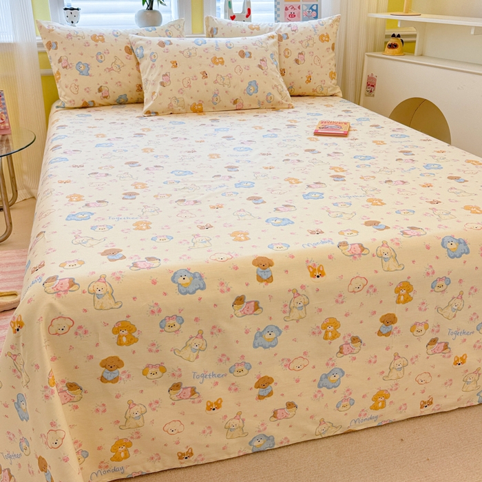 91家纺网 家纺一手货源 找家纺 吉象家纺 2025新款高支密全棉印花单品系列-单床单 狗狗家族