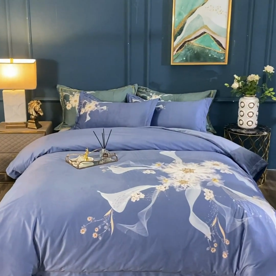 91家纺网 家纺一手货源 找家纺 梵克保罗 2025春夏新款天丝数码大版印花四件套 艾尼梦-兰