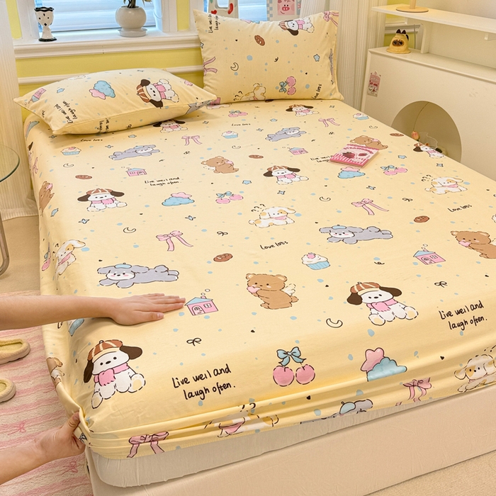 91家纺网 家纺一手货源 找家纺 吉象家纺 2025新款高支密全棉印花单品系列-单床笠 好奇狗