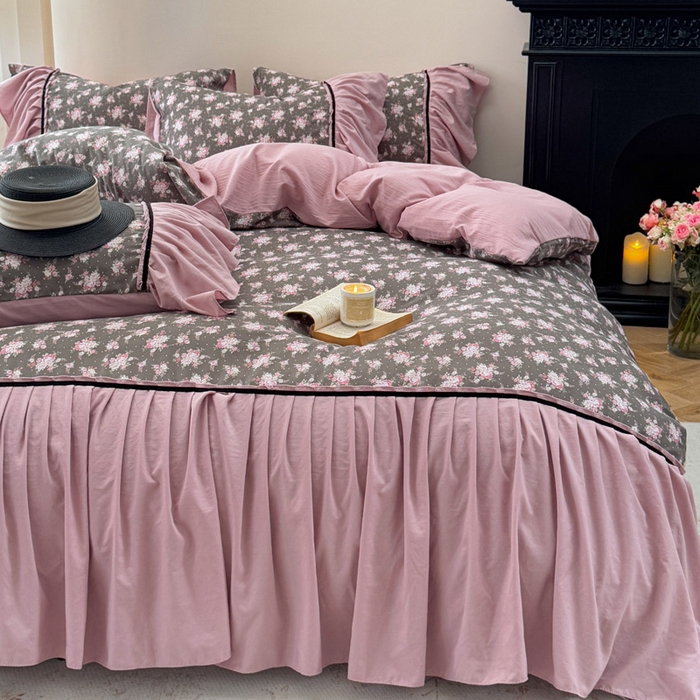 91家纺网 家纺一手货源 找家纺 沐慕 2025新款法式针织双层纱印花系列四件套 美琳