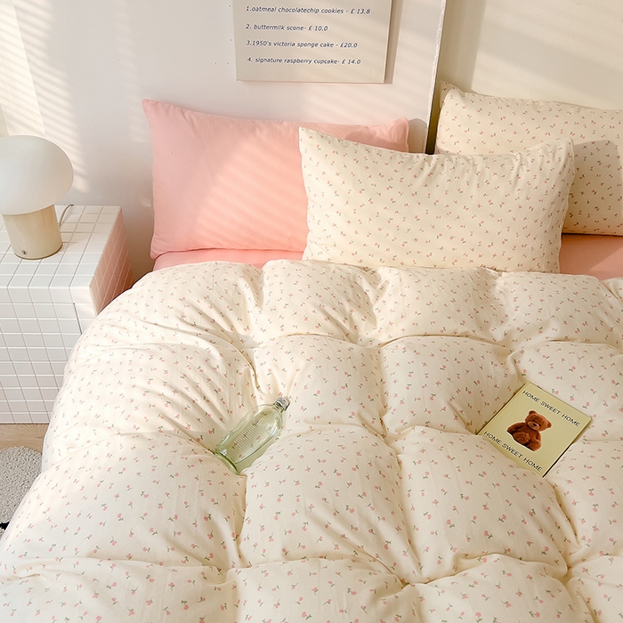 91家纺网 家纺一手货源 找家纺 DoDo 兜兜 2025新款全棉双层纱印花四件套（可定做尺寸） 朵朵小花