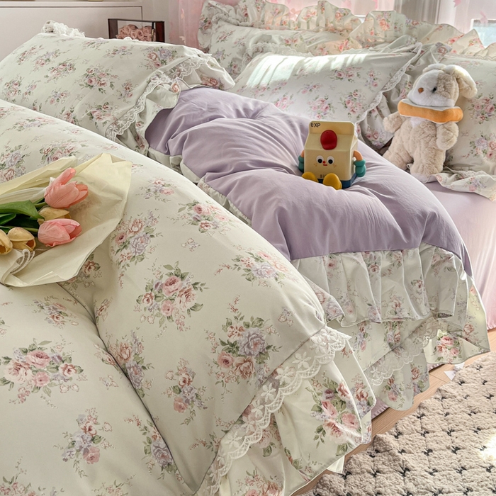 91家纺网 家纺一手货源 找家纺 喜梦缘家纺 2025公主风云柔棉工艺款四件套 晨花浅语