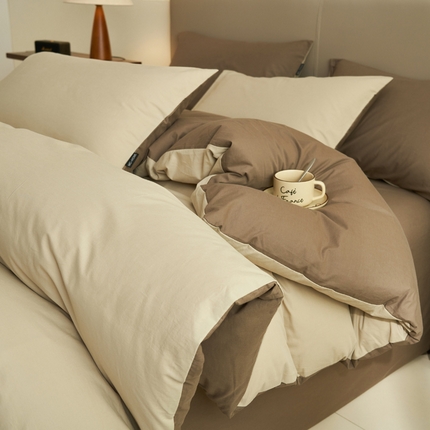 91家纺网 家纺一手货源 找家纺 （总）2025新款全棉13372水洗棉双拼四件套（影棚亮光）