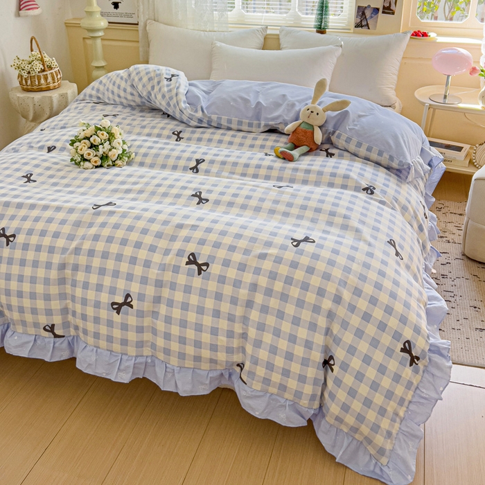 91家纺网 家纺一手货源 找家纺 忆生活家纺 2025新款韩版全棉花边款-单被套系列 蝴蝶语-兰