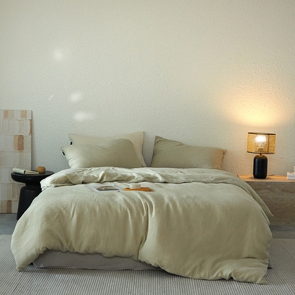 91家纺网 家纺一手货源 找家纺 （总）格里芬家纺 2025新款全棉水洗纯色双层皱皱纱四件套-雅典