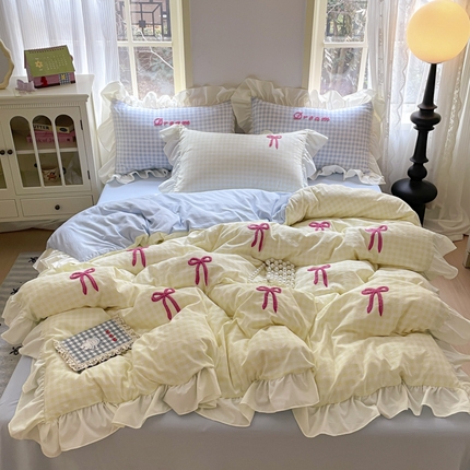 91家纺网 家纺一手货源 找家纺 （总）沐辰2025春夏新款韩式花边款蝴蝶结四件套