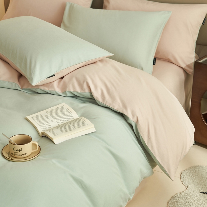 91家纺网 家纺一手货源 找家纺 2025新款全棉13372水洗棉双拼四件套（影棚亮光） 春风十里+浮生一梦