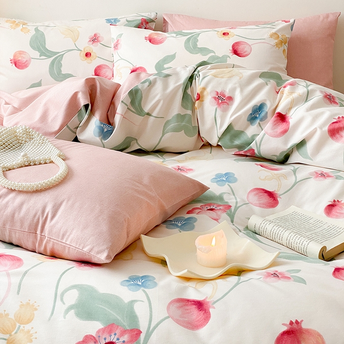 91家纺网 家纺一手货源 找家纺 宜家坊 2025开春新品全棉喷气13070小清新印花纯棉全棉四件套-风格一 时留