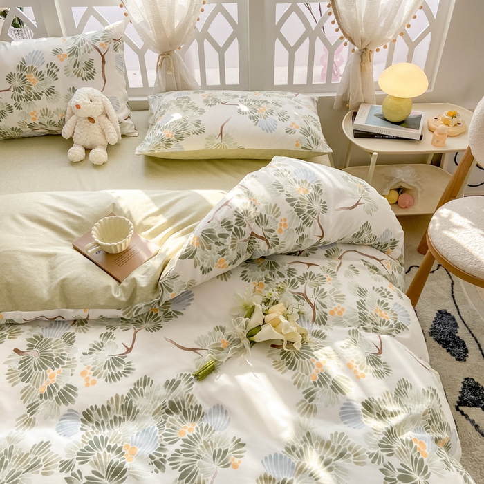 91家纺网 家纺一手货源 找家纺 宜家坊 2025早春新品全棉纯棉喷气13070小清新印花纯棉四件套-风格二 萝樱