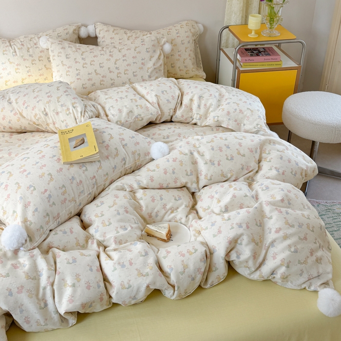 91家纺网 家纺一手货源 找家纺 金爱家 2025新款亲肤舒适纯棉双层纱四件套 双层纱-兔兔好朋友