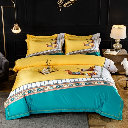 91家纺网 家纺一手货源 找家纺 梵克保罗 2025春夏新款天丝数码大版印花四件套 博睿