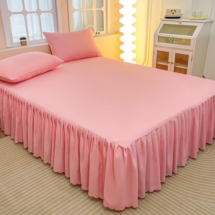 91家纺网 家纺一手货源 找家纺 莎臣豹 2025水洗磨毛纯色单品床裙可配二三件套 纯纯公主粉