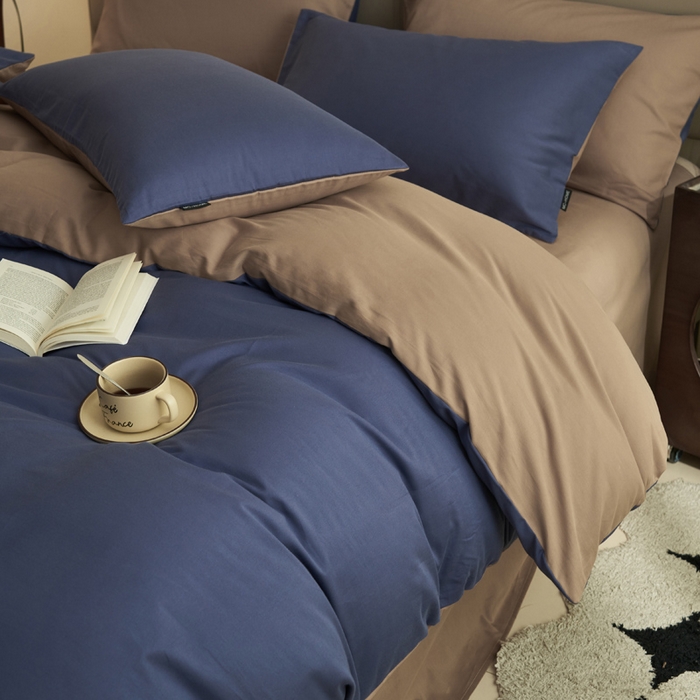 91家纺网 家纺一手货源 找家纺 2025新款全棉13372水洗棉双拼四件套（影棚暗光） 布鲁兰+拾柴