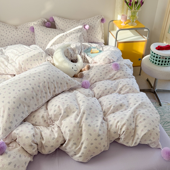 91家纺网 家纺一手货源 找家纺 金爱家 2025新款亲肤舒适纯棉双层纱四件套 双层纱-芋泥紫小象