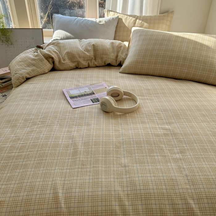 91家纺网 家纺一手货源 找家纺 三朵家纺 2025新款全棉双层纱混搭四件套 沐光-咖