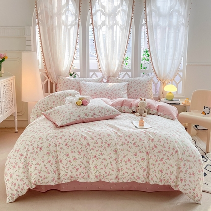 91家纺网 家纺一手货源 找家纺 （总）宜家坊 2025早春新品全棉纯棉喷气13070小清新印花纯棉四件套-风格二