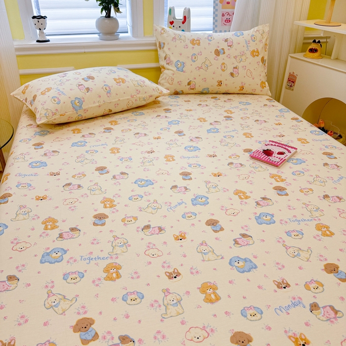 91家纺网 家纺一手货源 找家纺 吉象家纺 2025新款高支密全棉印花单品系列-单床笠 狗狗家族