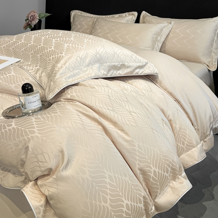 米彩家纺 2025新款A类水洗真丝天丝提花四件套 小树叶浅香槟